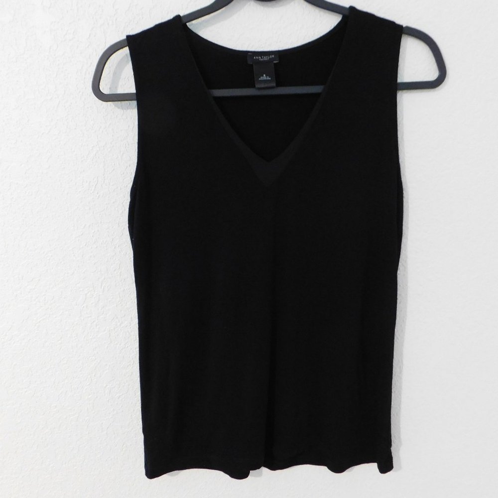 Ann Taylor Factory V-Neck Black Sleeveless Tank Top Size S